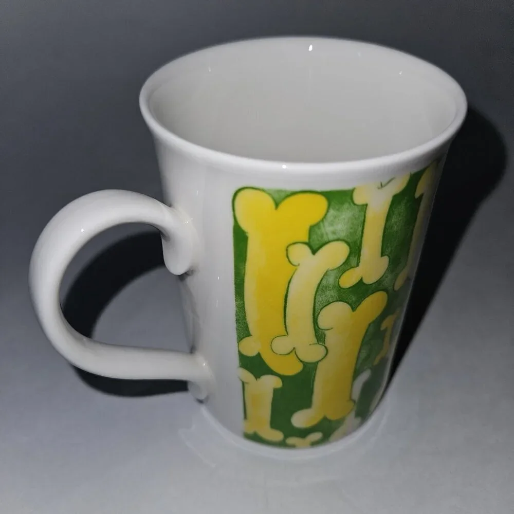 Wacky Dog Mug Bones Yellow Green Brown Duchess English Fine Bone China England